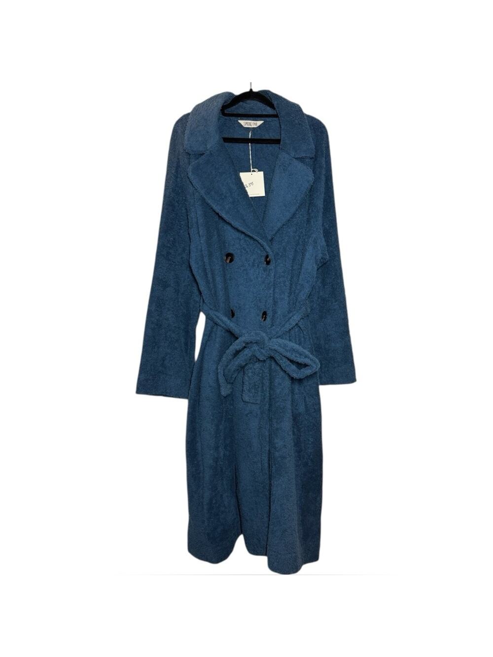 Simone Fan NWT Marine Blue Plush Terry Trench Coat Unisex - Large